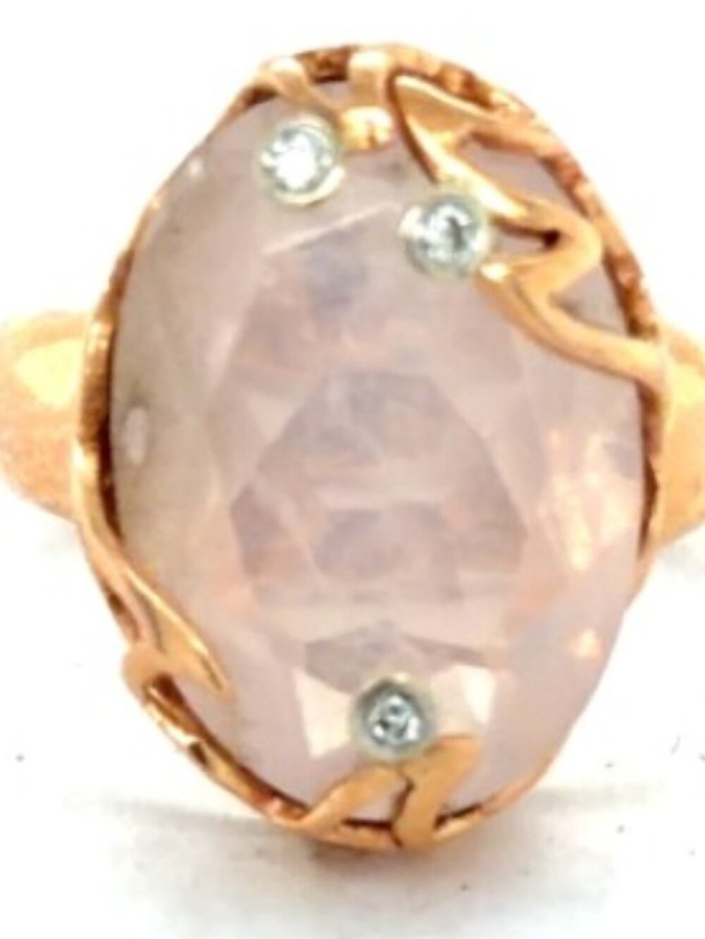 14K Rose Gold Rose Quartz  Diamond Avant Garde Engagement Ring